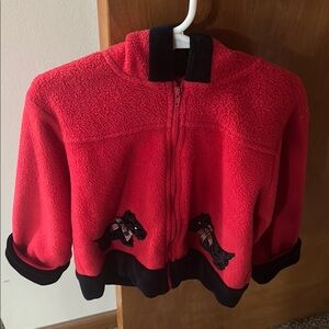 Girls Red Fleece Jacket with Black Accents and dogs